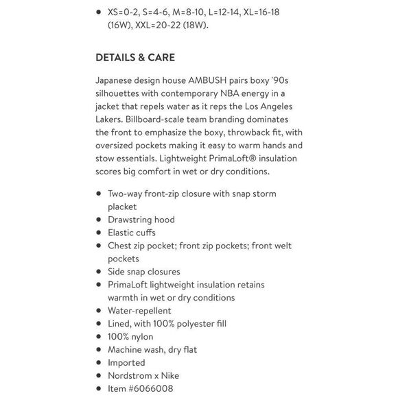 Nike x AMBUSH Los Angeles Lakers Kobe Bryant Sz M Water Repellent Coat Jacket ne - Picture 14 of 14